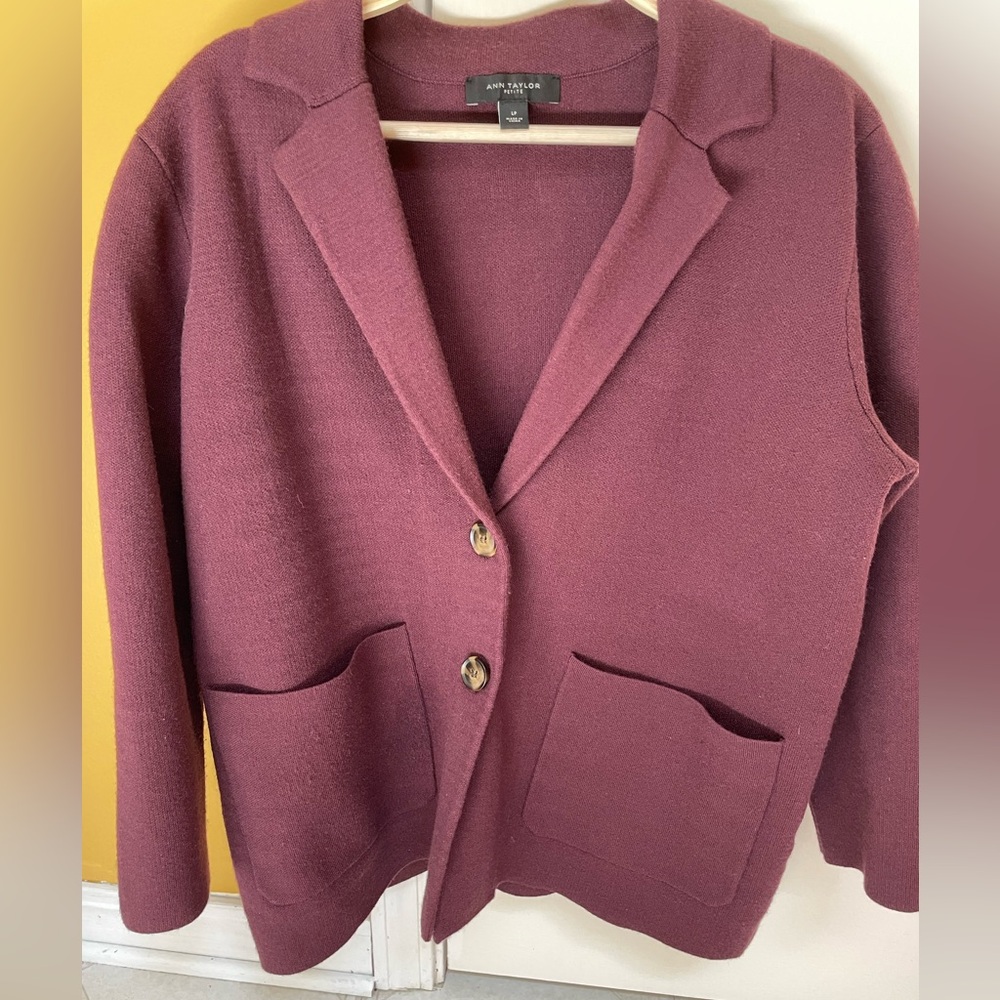 Ann Taylor Burgundy Large Petite Jacket Blazer
